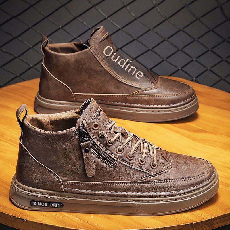 Men's High Top Casual Black Martin Boots for Spring and Autumn - Trendy All-Match Sports and Work Shoes.