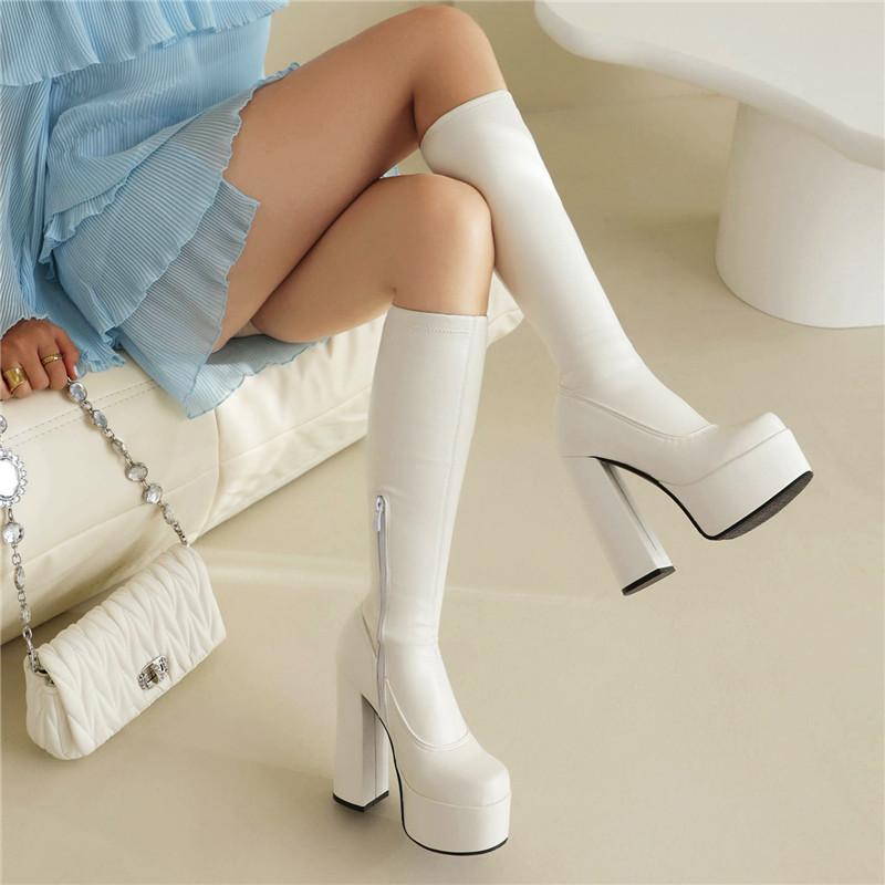Women's High-heeled Boots, Sexy European and American Style Autumn and Winter New Waterproof Platform Thick Heel Large Size Medium Boots