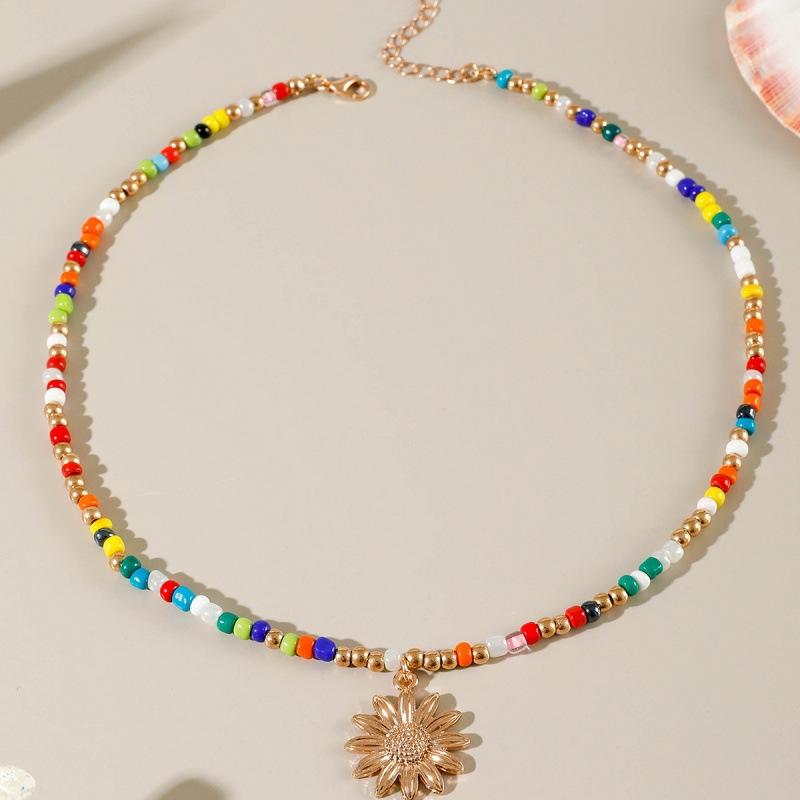 Bohemian Starfish Colored Rice Bead Necklace, Beach Scallop Imitation Pearl Necklace Necklace for Women