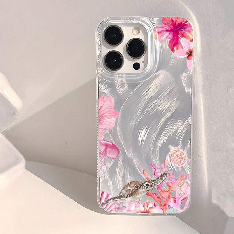 

Летний крутой чехол для телефона с узором черепахи для iPhone 16 16e 15 14 13 12 11 Pro Max 8 7 Plus Задняя крышка с шифоновой текстурой For iPhone 7 8 Plus