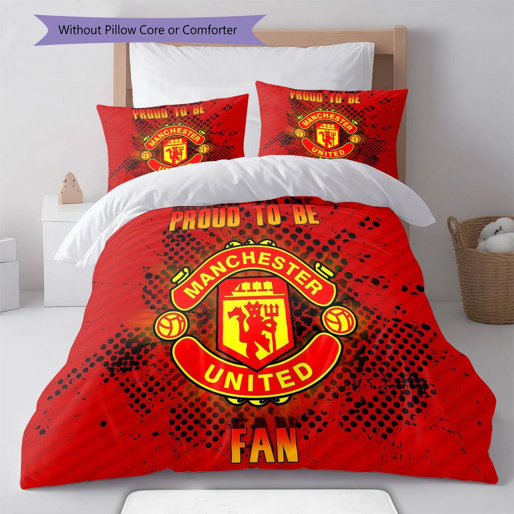 Manchester United F Pattern Bedding,Quilt Set Quilt Cover Pillowcase Home Birthday Gift(1 * duvet cover + 2 * pillowcase, without core)