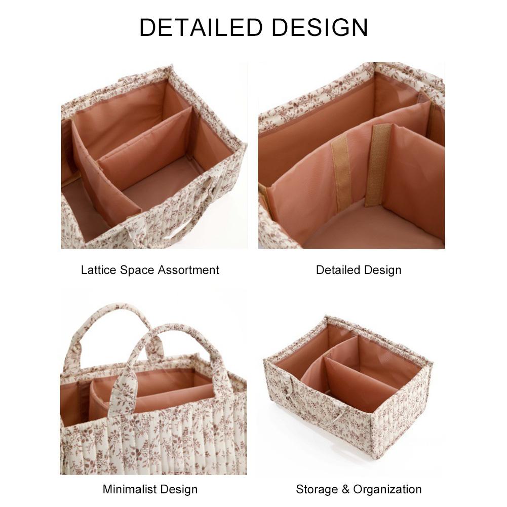 Portable Baby Diaper Caddy Organizer Quilted Floral Foldable with Dividers Nursery Storage Tote for Changing Table Car Travel