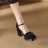 Fashionable Retro Suede Thick-soled High-heeled Shoes -  Summer New Style Ladies Pointed-toe Bow-knotted Chunky Heel Sandals