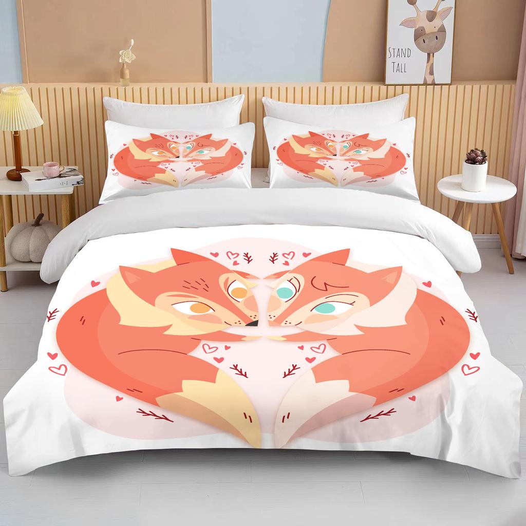 Niedliches Cartoon-Tierpaar Doppelbett-Bettdeckenset Bett Europäisches Bettwäscheset Heimtextilien Luxus-Kissenbezug Schlafzimmer-Bettwäscheset