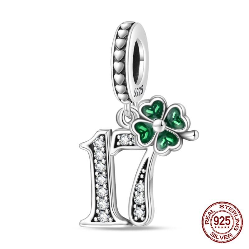 100% 925 Silver Green Zircon Lucky Number Pendant Suitable for Original 925 Women Bracelet DIY Jewelry Making Gift