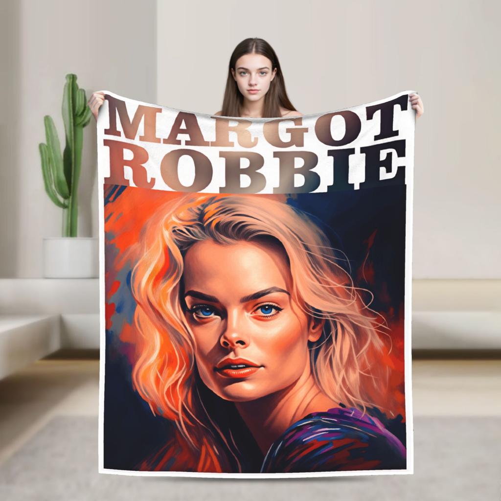 Margot Robbie Collage Bedding Throws Cozy Graphic Blanket For Living Room Picnic Flannel Bedspread Bed Cover