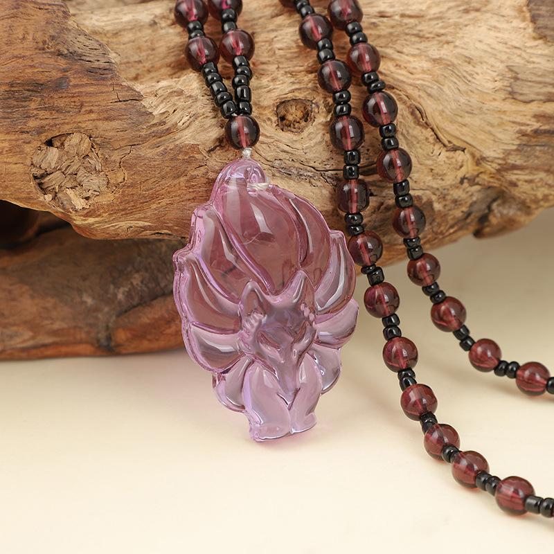 Fox Pendant Necklace Chinese Amulet Nine Tailed Fox Necklace Versatile Men'S And Women'S Long Sweater Chain Jewelry