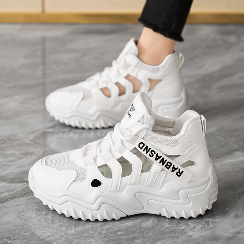 

New Old Man Shoes Hollow Mesh Breathable Students sneakers Casual Platform Sole White 40