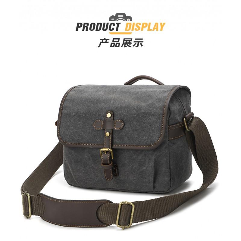Rugged Wax Canvas Camera Messenger Bag DSLR Mirrorless Compact Cameras Men Women Outdoor Travel Vintage Style Shoulder