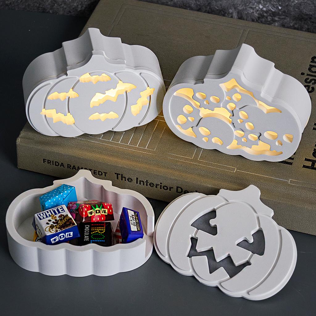 Hollow Atmosphere Light Ornament Silicone Mold DIY Halloween Pumpkin Gypsum Molds Resin Plaster Gift Storage Box Craft Making