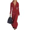 Women Zip Front Stand Collar Long Sleeve Dress Solid Color Long dress