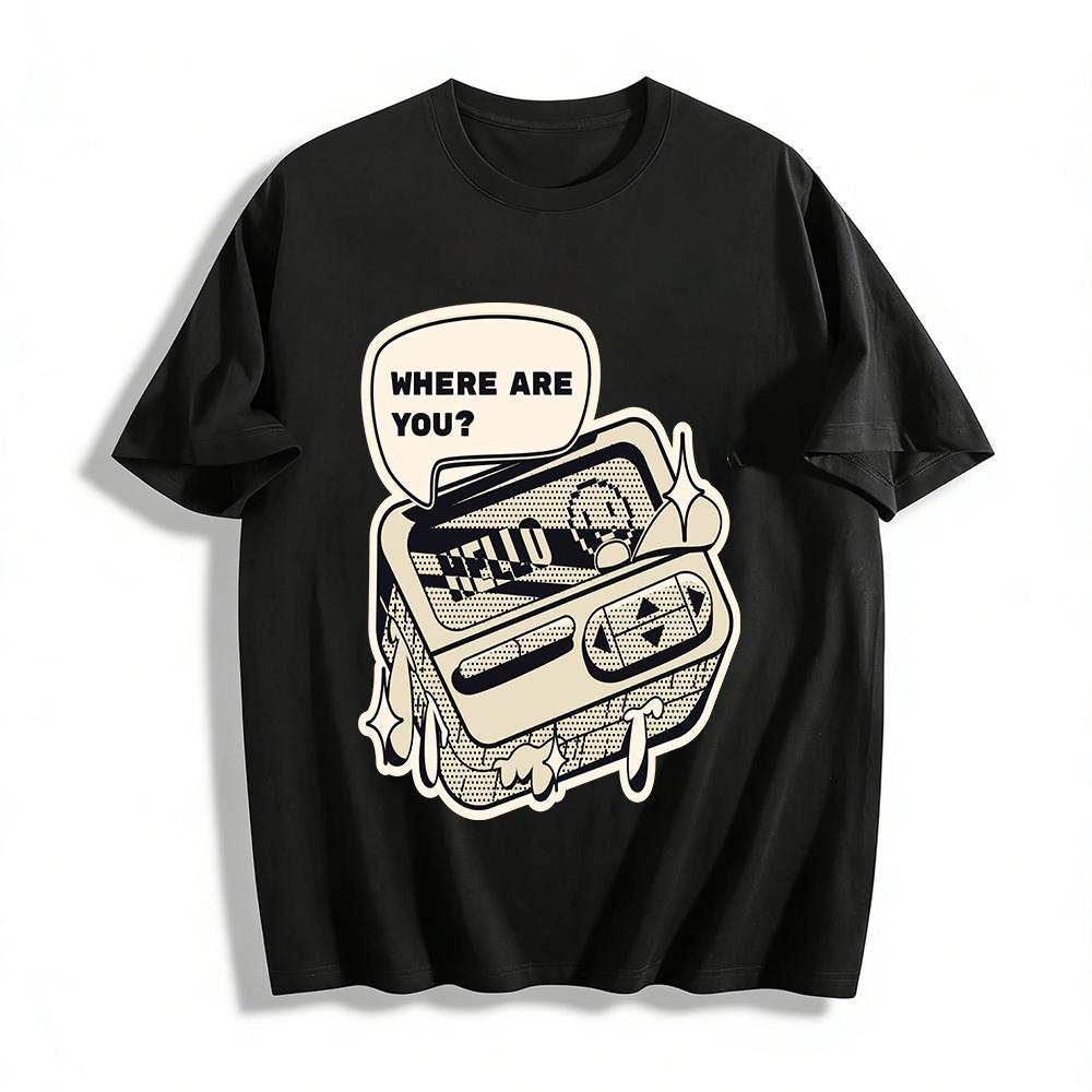 Retro Handheld Game Console Print T-shirt Nostalgic Where Are You Slogan Unisex Casual Top Pure cotton T-shirt XXS