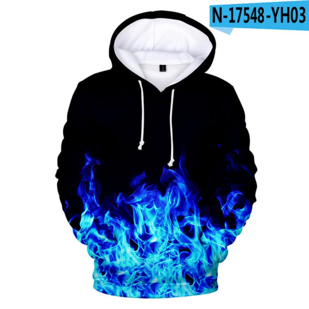 3 bis 14 Jahre Kinder Hoodie Blau und Lila 3D Feuer Flamme Kleidung Jungen Mädchen Hoodies Sweatshirt Harajuku Mantel