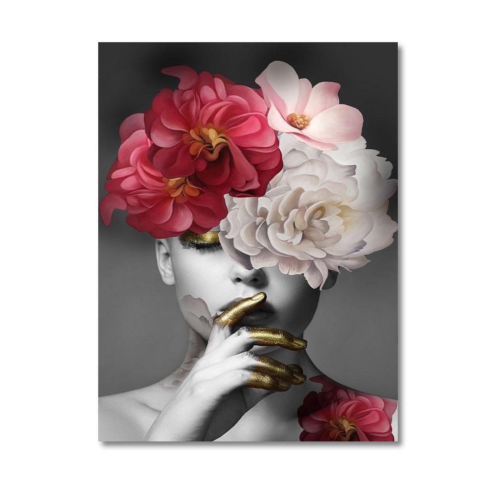 

Скандинавский домашний декоративный постер для женщин с головой розы, настенная живопись на холсте, современный интерьер, декор для гостиной, без рамки 30x45CM Unframed