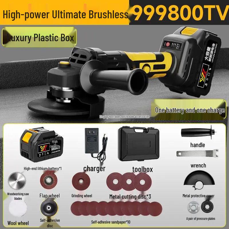 High-Power Brushless Rechargeable Angle Grinder with Lithium Battery for Cutting and Multi-Function Polishing