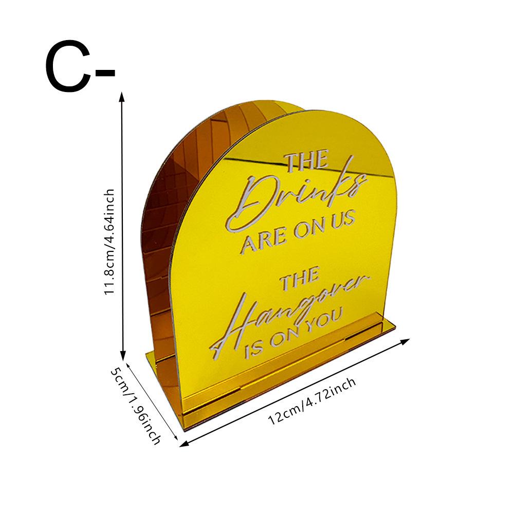 Half Circle Golden Mirror Acrylic Welcome Signs for Wedding Party Durable Waterproof Tabletop Napkin Storage Rack