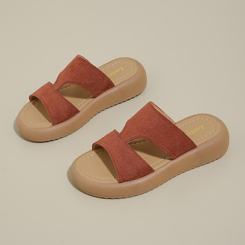 

Summer new fashion versatile niche soft bottom temperament round head open toe cool slippers women 40 коричневый