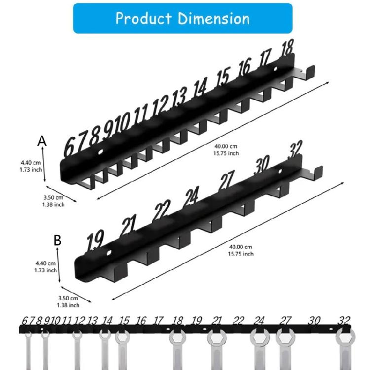 Garage Mounted Wrench Management Storage Rack Numbered Slots 6-18,19-32,6-32 Durability Metal Tool Organizers Holder