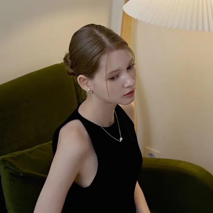 [Silver925] Pearl ball shiny chain necklace