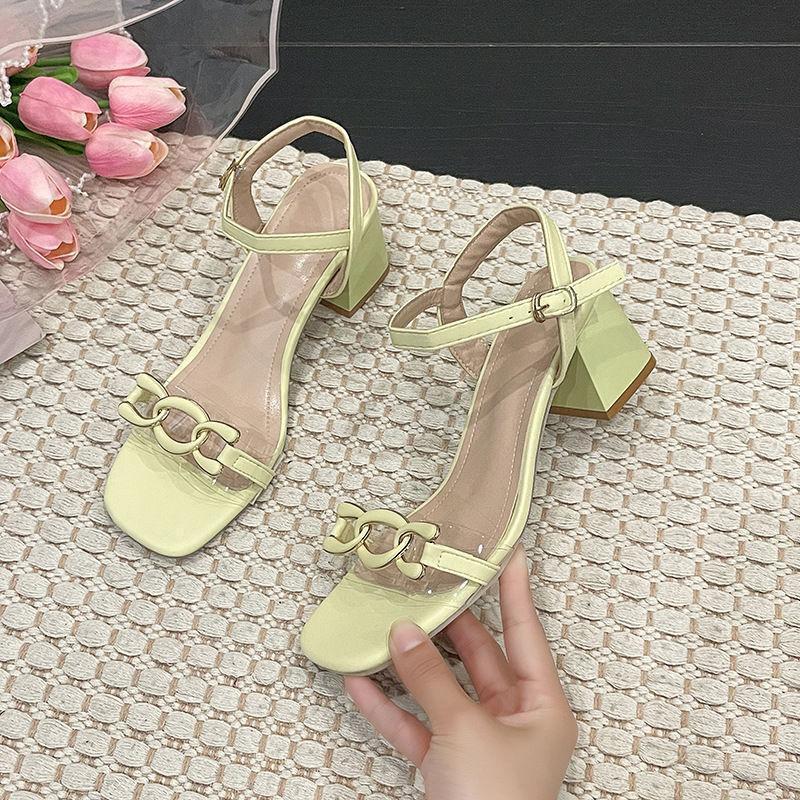 With Skirt One-word Buckle Sandals Fairy Style Roman Shoes Thick Heel Niche High Heels Children's Summer New