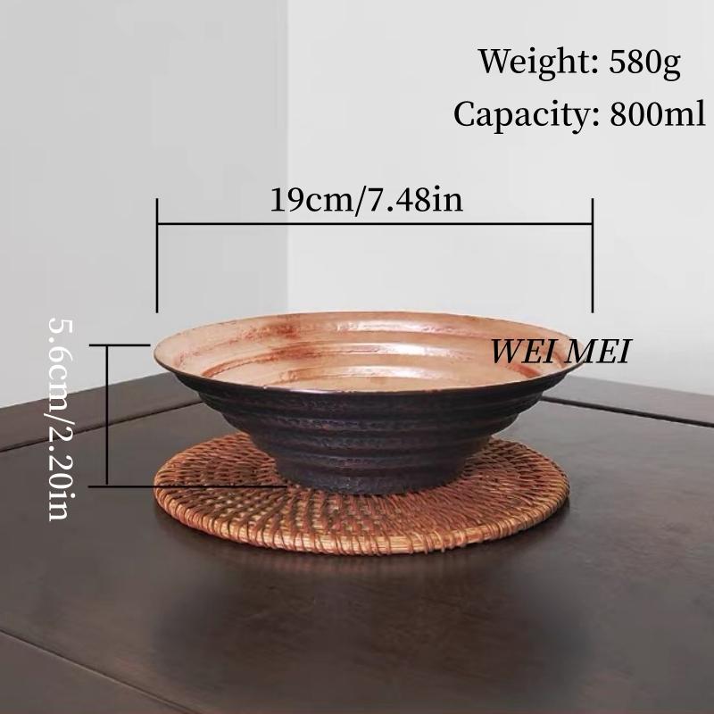 Vintage Copper Bowl,Handcrafted Thread Texture Picnic Soup 19 cm Bowl,For Home Portable Thickened Copper Fruit Plate Tableware