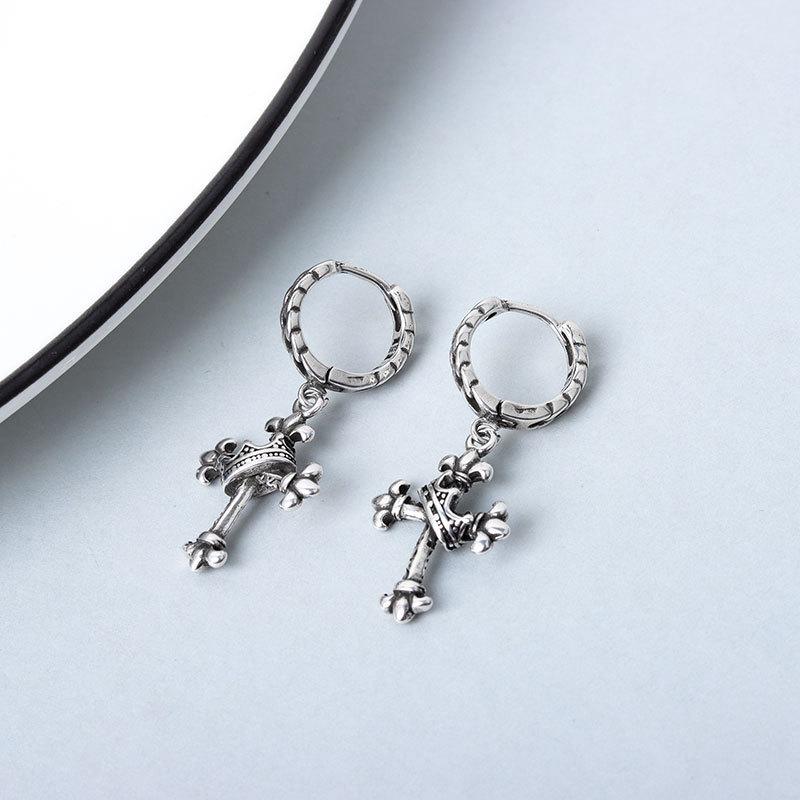 CIAXY Silver Color Cross Earrings for Women Thai Silver Twist Crown Ear Buckle Earring Retro Thai Silver Jewelry Wholesale