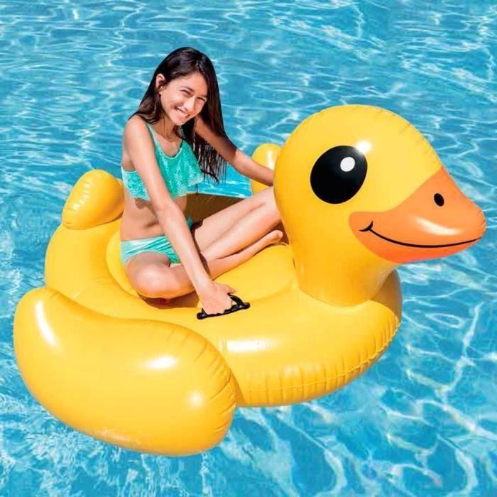 Bouée gonflable Canard Jaune a Chevaucher - INTEX - Jeux de Piscine - 2 poignées de maintien
