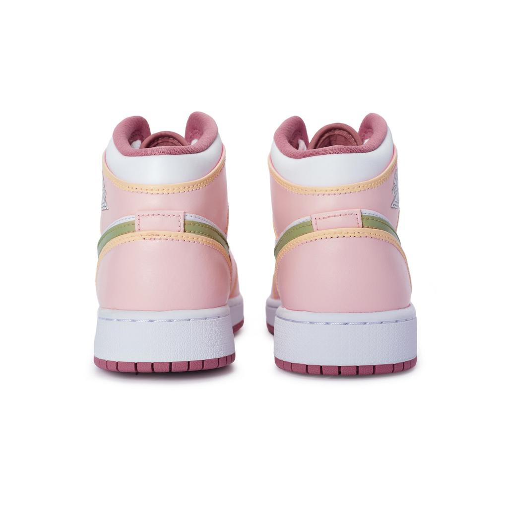Jordan Air Jordan 1 811 Manufacturing, Peach Oolong Mid top Vintage Basketball Shoes GS Pink White Green DQ8423-616(Team80-)