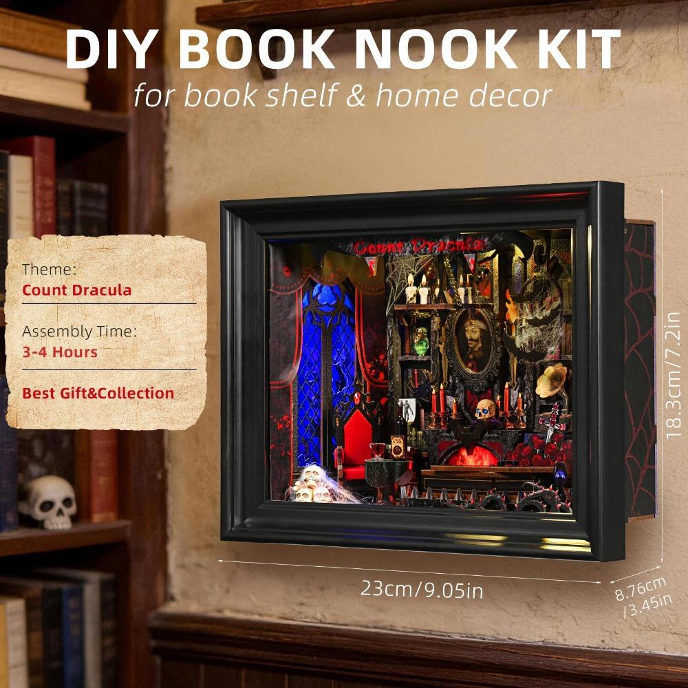 DIY Boghjørne Sæt Vampire Dracula Træ Boghandel Dukkehus med Lys Bogreol Indsats 3D Puslespil Dekoration til Gave