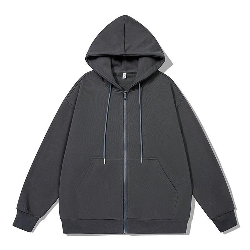 Womens Zip Up Hooded Sweatshirt Loose Fit Solid Color Casual Versatile Multiple Colors American Street Style