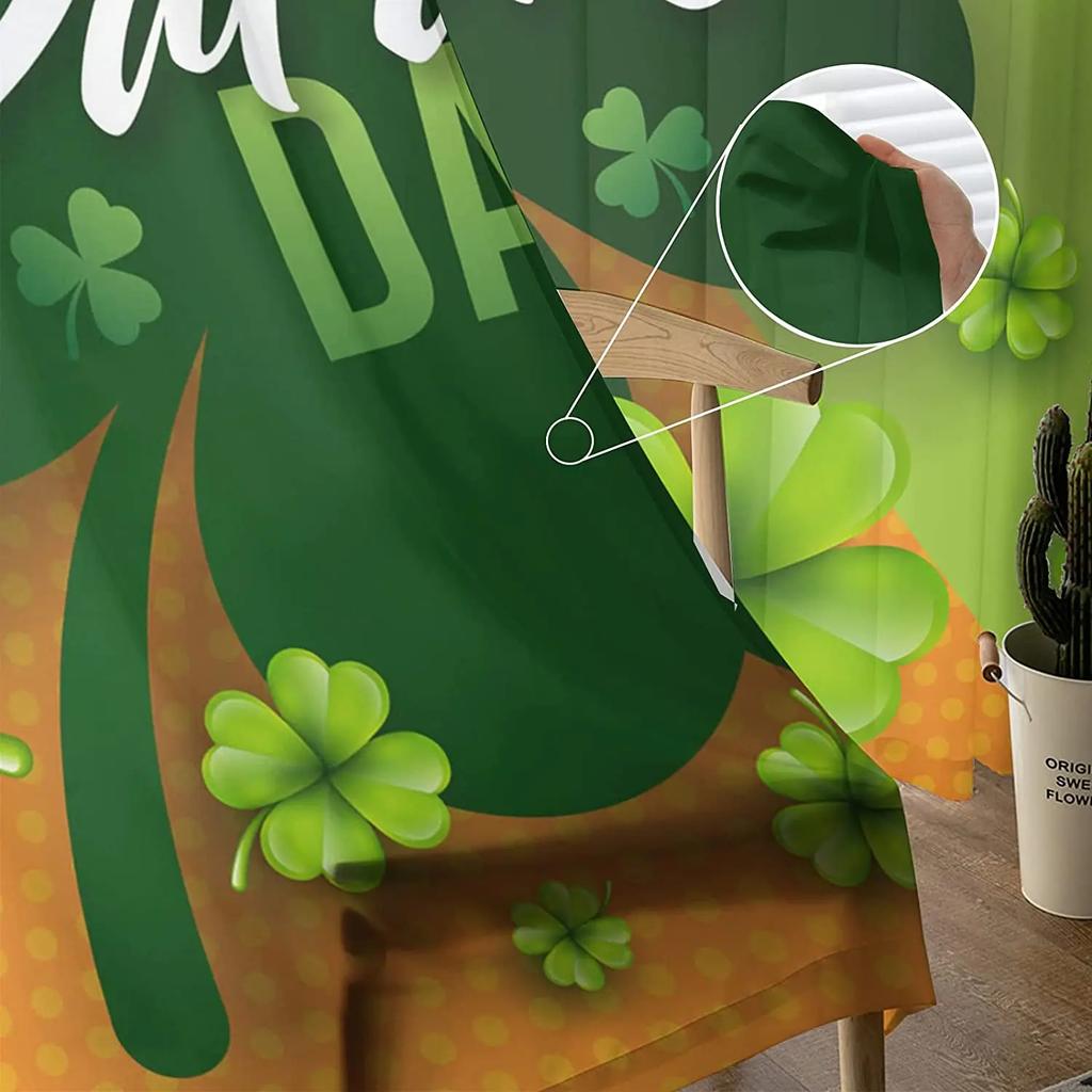 St Patrick Day Clover Lucky Leaves Voile Curtain Living Room Bedroom Kitchen Window Decor Tulle Chiffon Curtains Sheer Polyester Ideal For Area