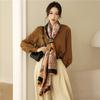 Elegant temperament ladies air-conditioning long shawl fashion colour blocking thin section holiday silk scarf scarf