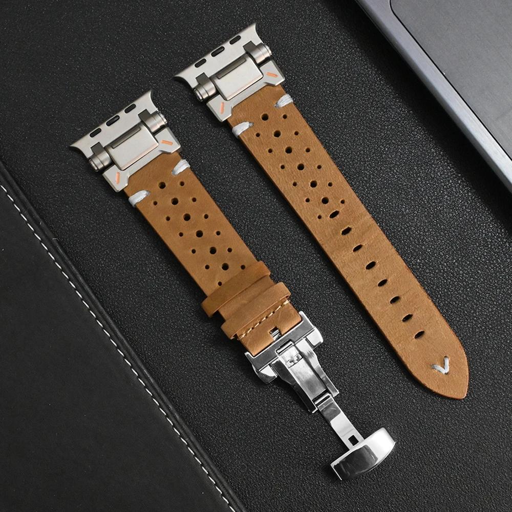 

Leather Strap for Apple Watch 9 Ultra 2 Band 49mm 45mm Titanium Color Luxury Bracelet for iwatch Series 9 7 8 6 5 4 se 44mm 42mm for Apple Watch 49mm