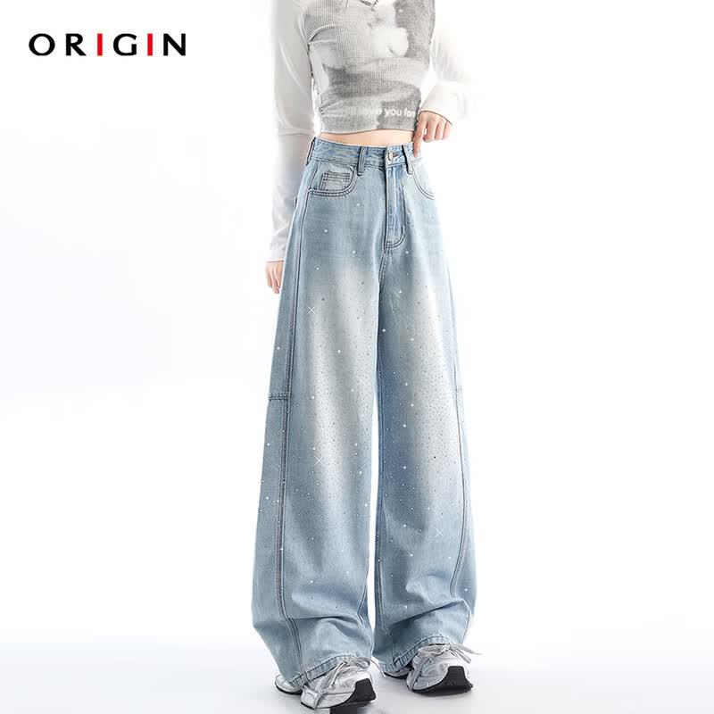 Джинсы ORIGIN женские, широкие, с высокой талией, со стразами L
