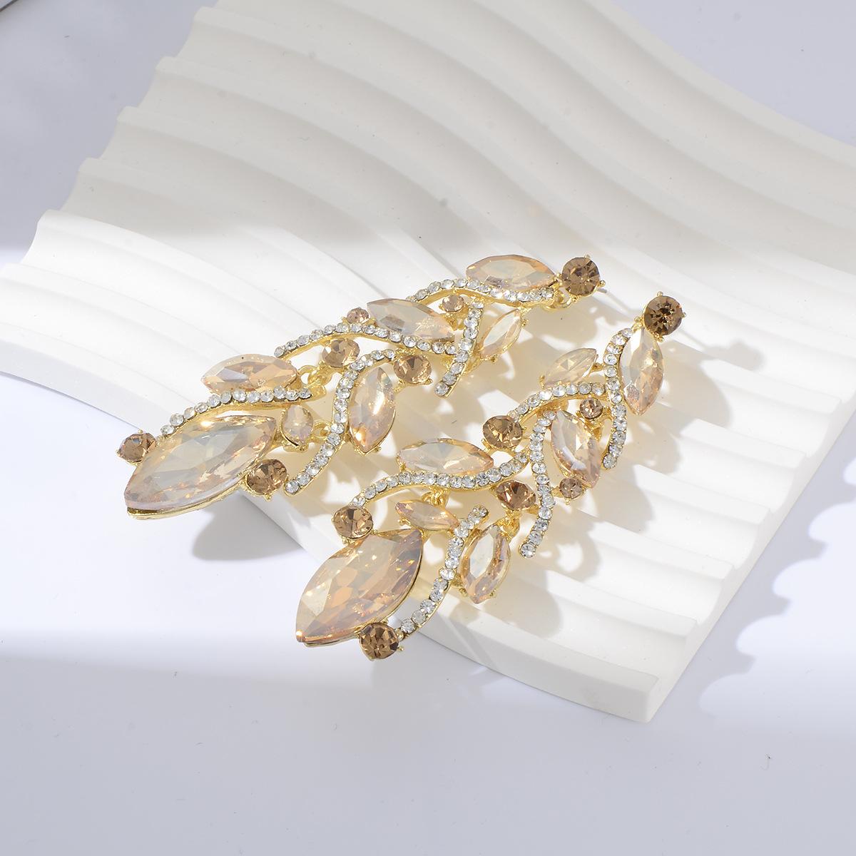 

Exquisite Leaf Rhinestone Earrings Shining Crystal Jewelry Wedding Party Earrings Banquet шампанского