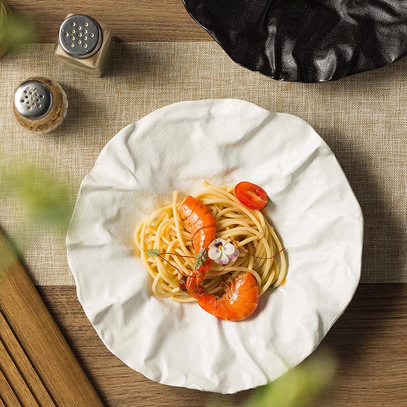 Creative Cloth Pattern Deep Plate Japanese Dish Plate High-End Hotel Buffet Restaurant Disc Tableware New Western Food Plate