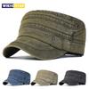 Casual Washed Cotton Flat Top Hat Adjustable Military Caps Men Women Unique Design Vintage Four Seasons