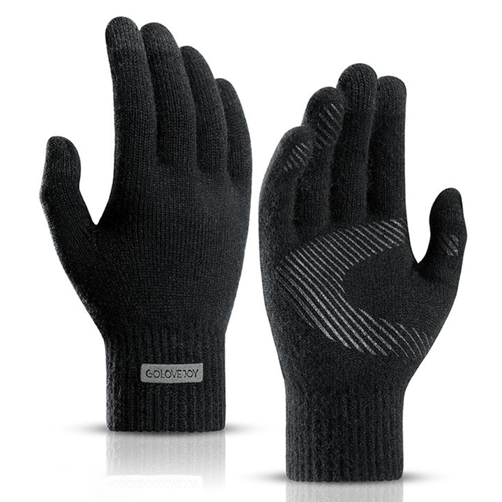 GOLOVEJOY DZ118 1 Pair Men Winter Outdoor Cycling Warm Gloves Windproof Touch Screen Full Finger Knitted Gloves A