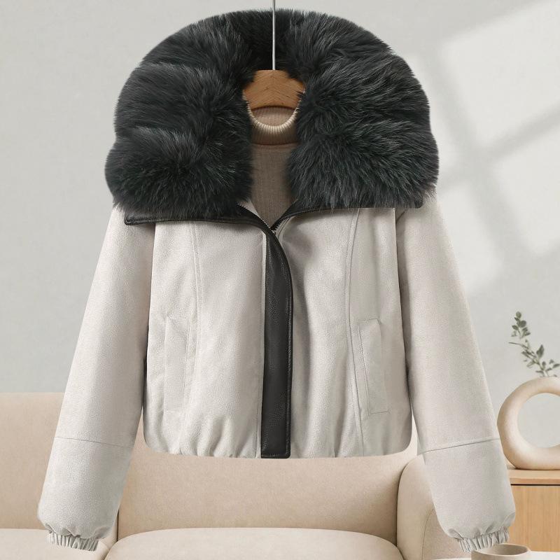 Winter new temperament loose down cotton-padded clothes women's thickened warm cotton-padded clothes sweater collar imitation leather cotton-p