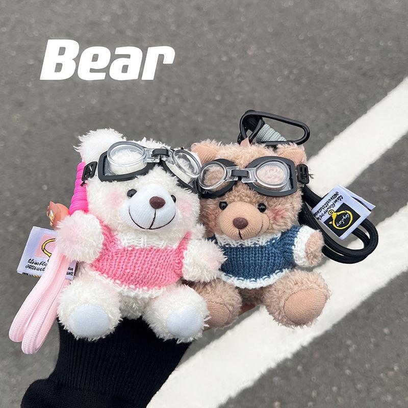 Cute Plush Brown Bear Keychain With Camera & Glasses Backpack Doll Pendants Couple Keyrings Handbag Charms Bag Accessories Set