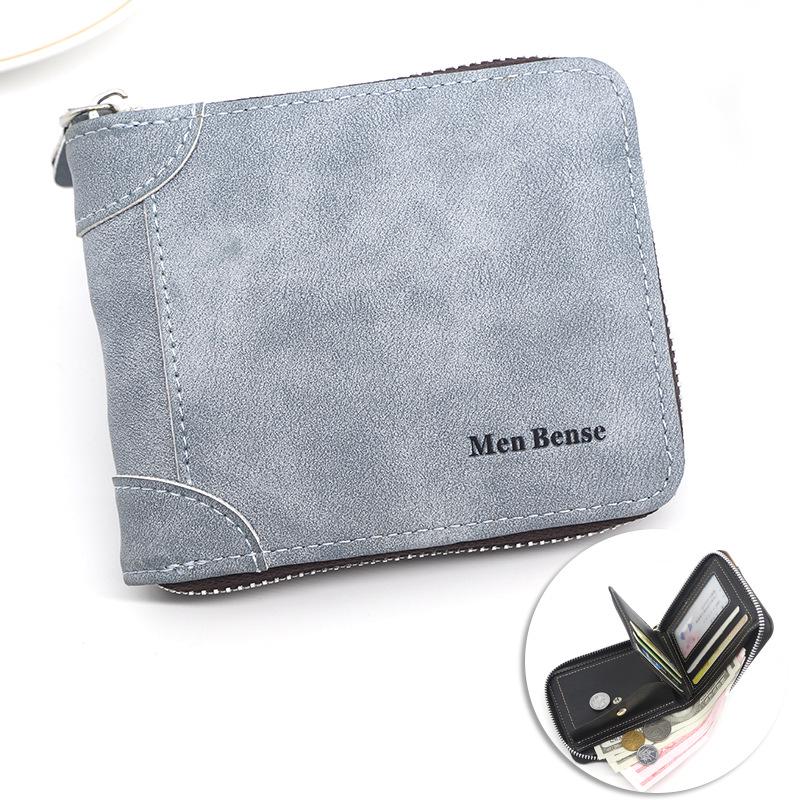 Men's Vintage Frosted PU Bi-fold Zipper Wallet with Coin Purse