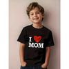 Summer Clothes for Boys and Girls, 'I Love Mom' Print, Round Neck Short-sleeved Tops, Casual Regular Style