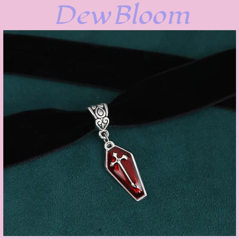 Gothic Style Vintage Velvet Coffin Cross Pendant With Cherry Elements For Halloween Decor