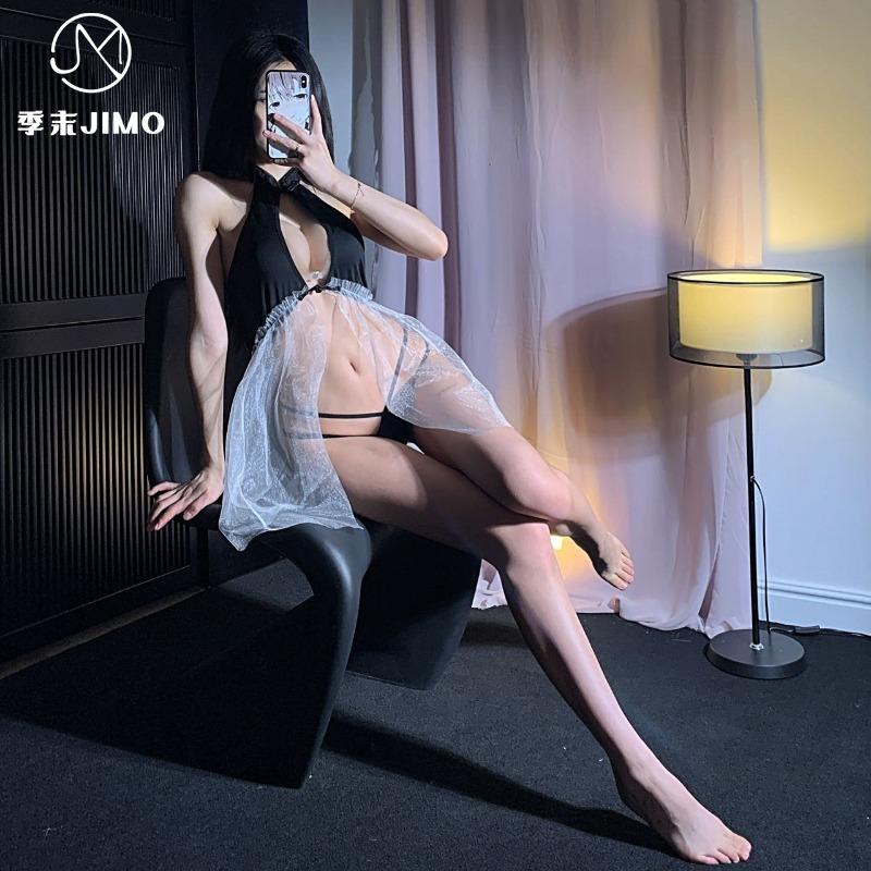 Sexy underwear new sexy perspective mesh split skirt hot temptation empty tulle backless dress 6086