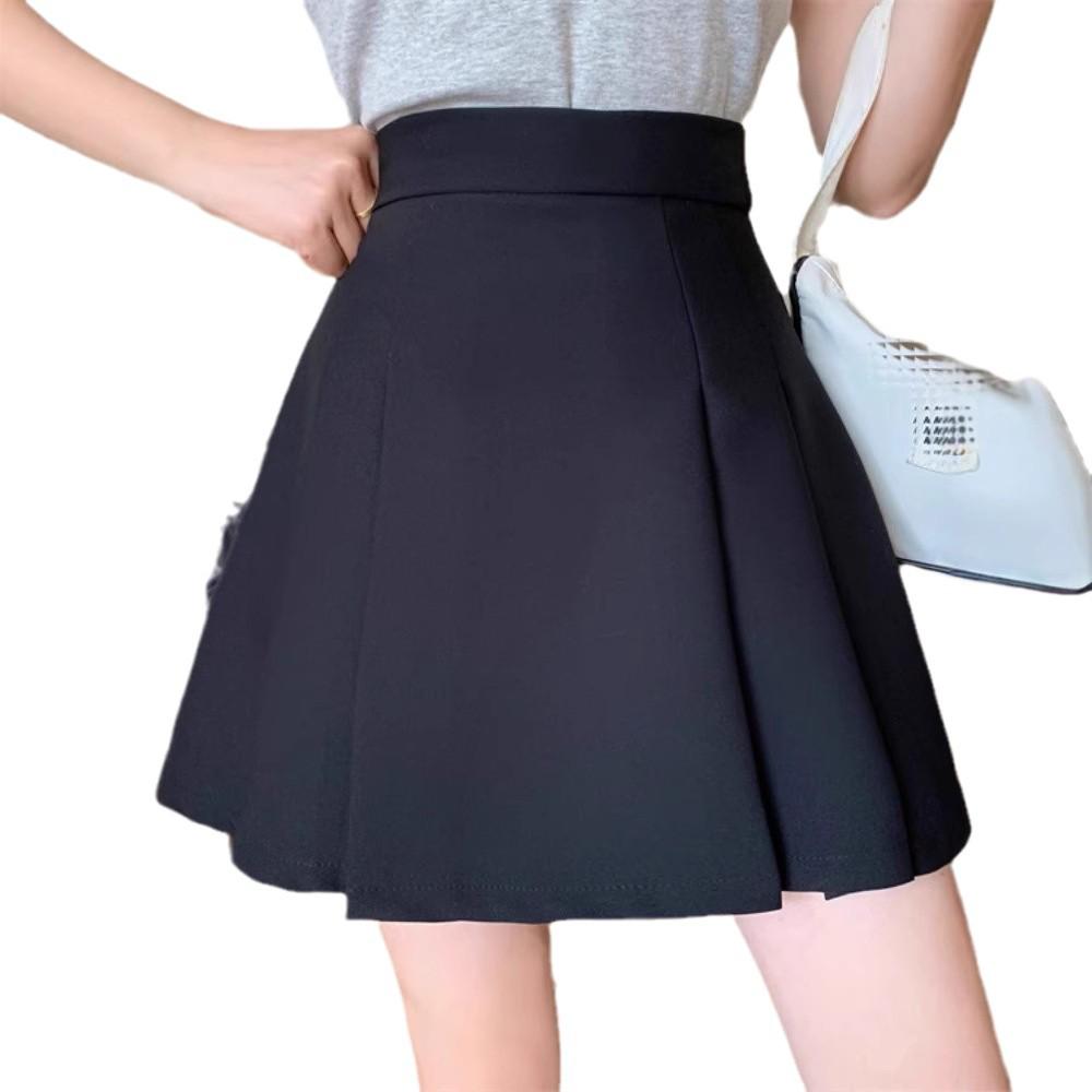 Korean High-Waist Slimming Black Pleated A-line Mini Skirt - Women's Summer Design