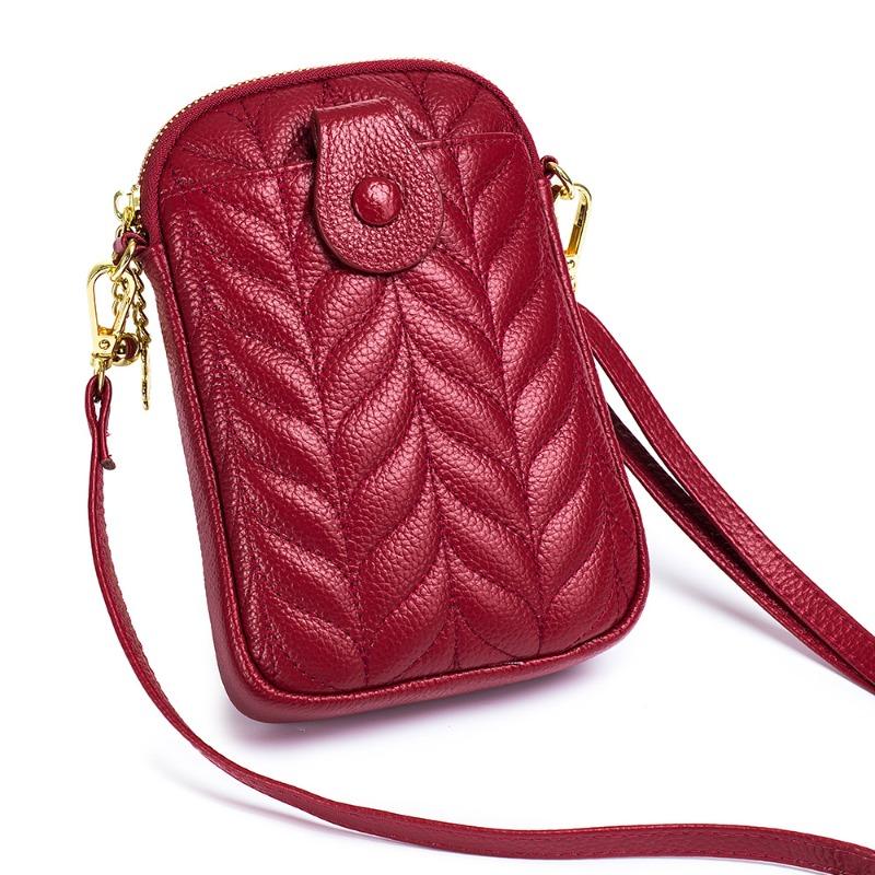 

New leather mobile phone bag, soft leather versatile casual, mini women s vertical mobile phone small satchel бордовый