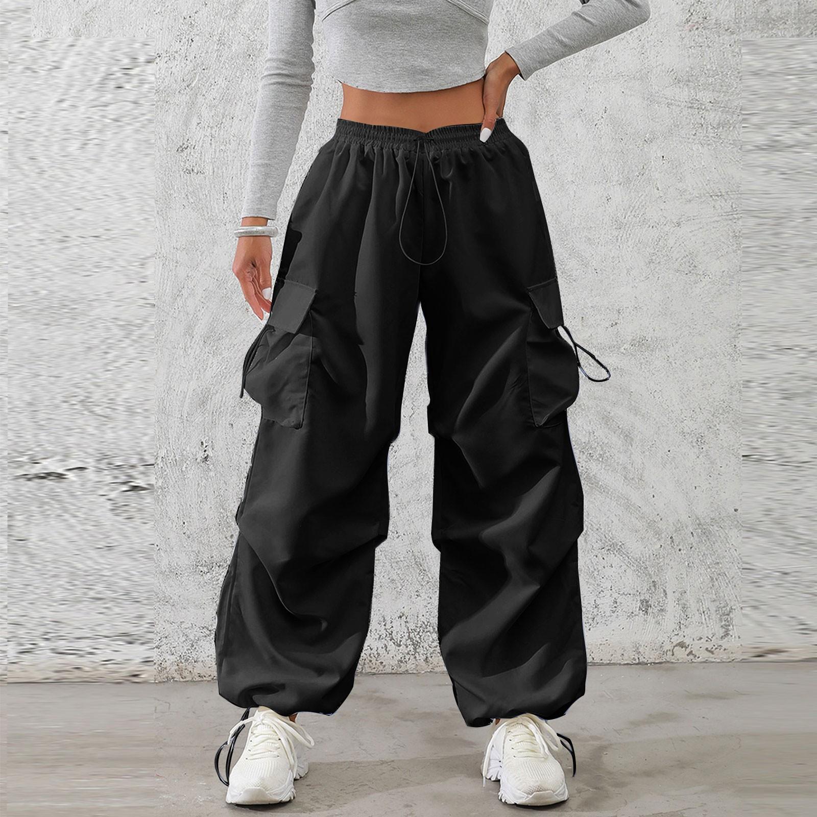 

Жіночі модні штани Однотонні повсякденні штани на гумці з кишенями L чорний