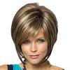 Women Straight Bangs Style Pixie Cut Synthetic Hair Wig Brown Mixed Short Wigs Machine Made