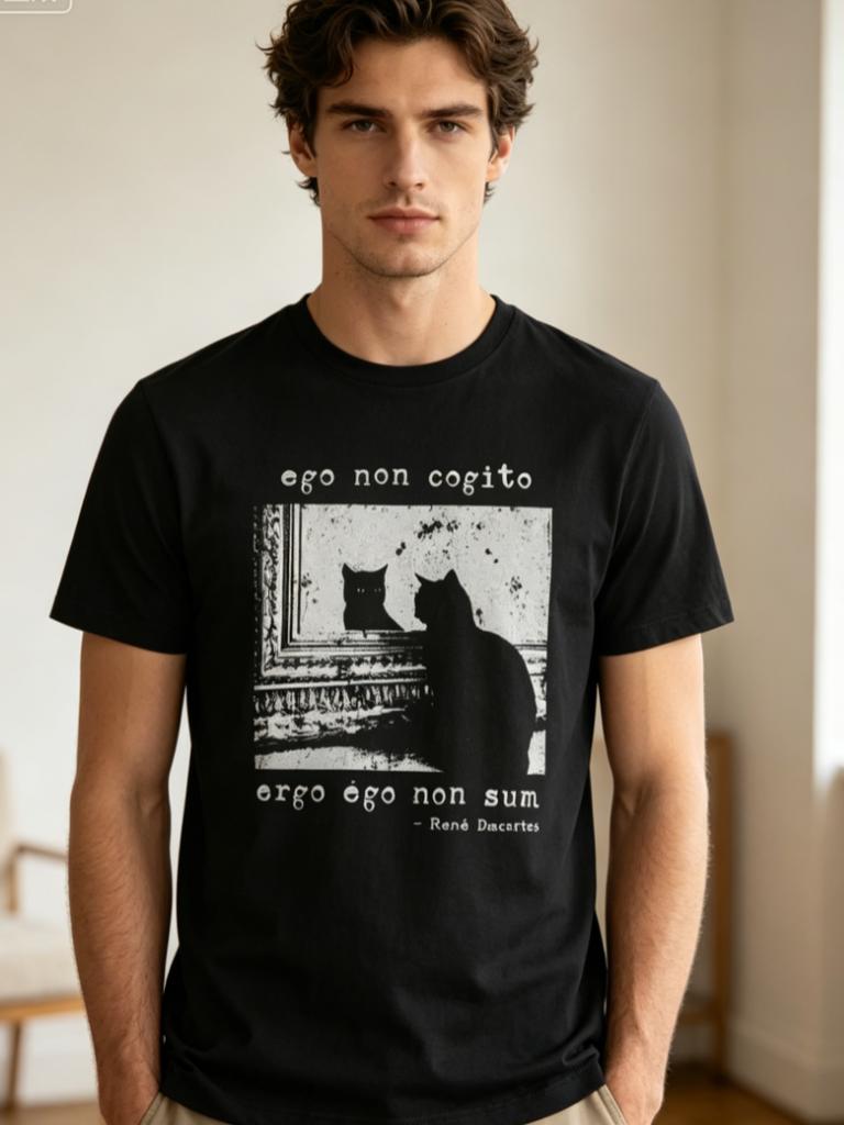 I Do Not Think Therefore I Do Not Am Black Cat Shirt Casual Loose Mesh Fashion Trend Black Tshirt