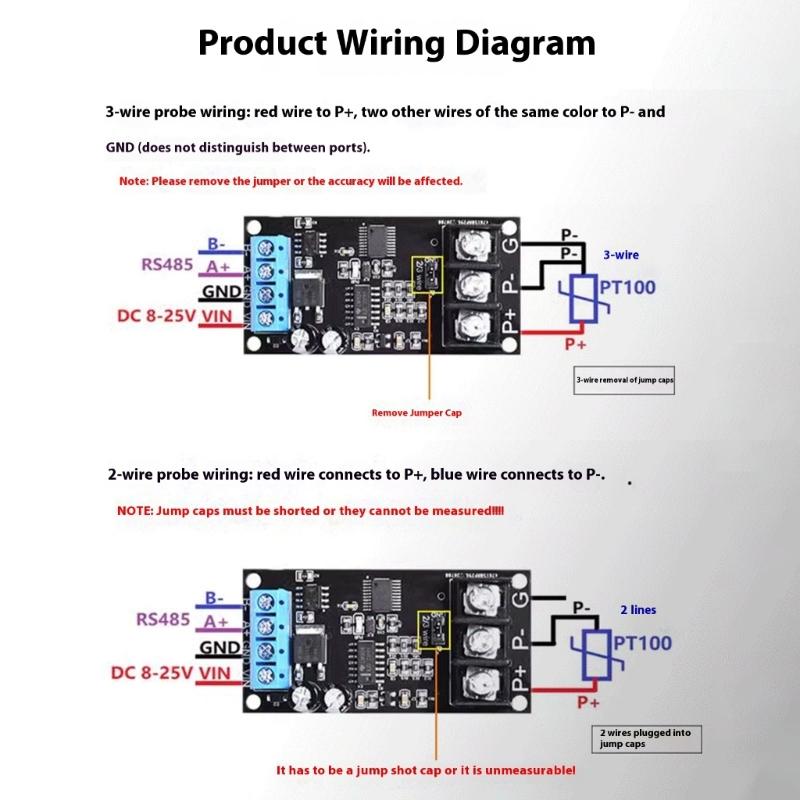 PT100 Temperature Sensors RS485 Modbus Transmitter Measurement for Industrial Automotive Home Electronic